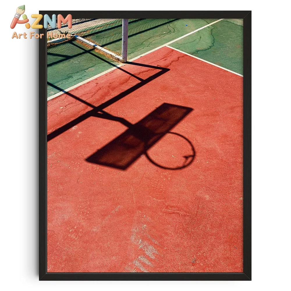 

AZNM Basketball Court Shadow Photography Wall Art Print, Single Unframed Canvas Poster, Minimalist Sports Aesthetic Art for Mode