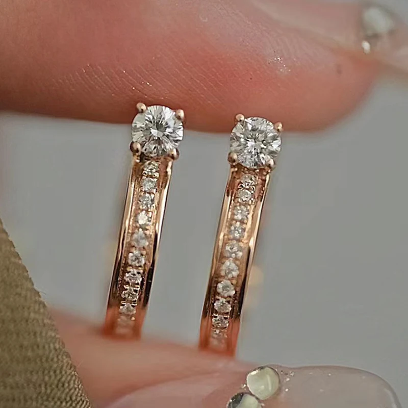 Huitan Delicate Simple Rose Gold Color Hoop Earrings Female Daily Wearable Jewelry with Brilliant Zirconia Fashion Accessories