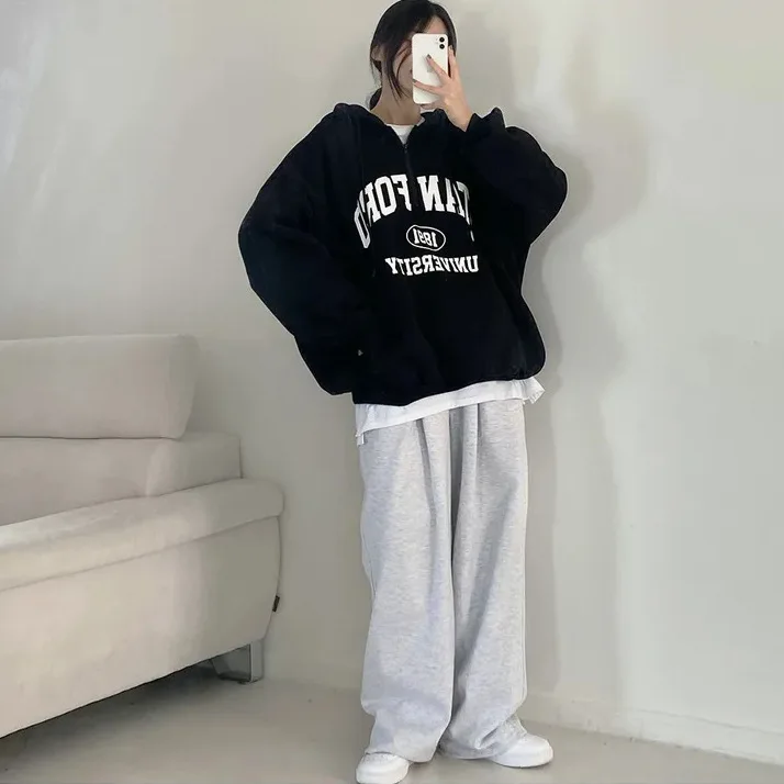 Oversized Designer Pullover Sweatshirt Autumn Spring Clothing 2024 Women Cotton Hoodie Letter Print Fleece Hooded Shirt