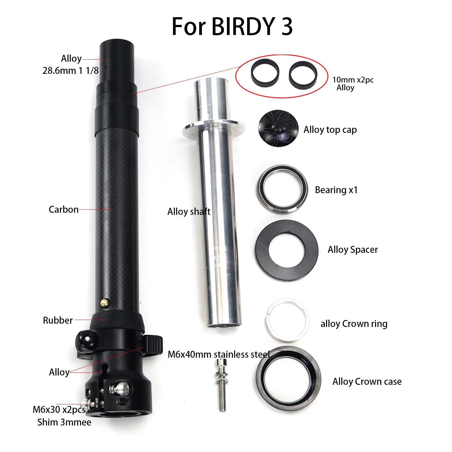 SILVEROCK-Headtube Convert to Stem, 28.6mm, 0, 3 Degree, Forward for Birdy3, 300mm-370mm, Folding Bike Handlepost, Head Tube