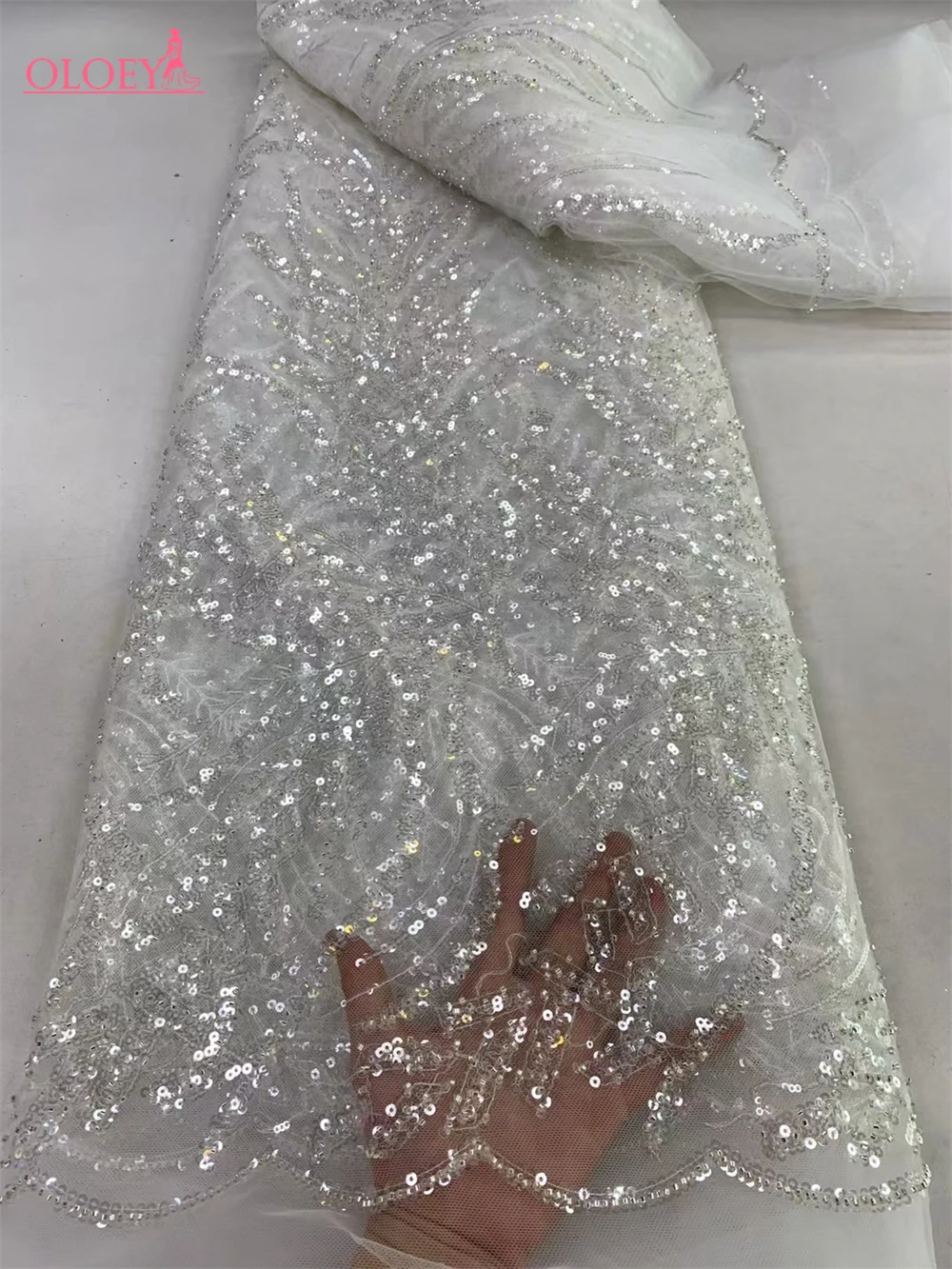 Latest Luxury Elegant French Embroidery Beaded Lace Fabric Nigerian With Sequins Fabric For Wedding Party Dress JX8803