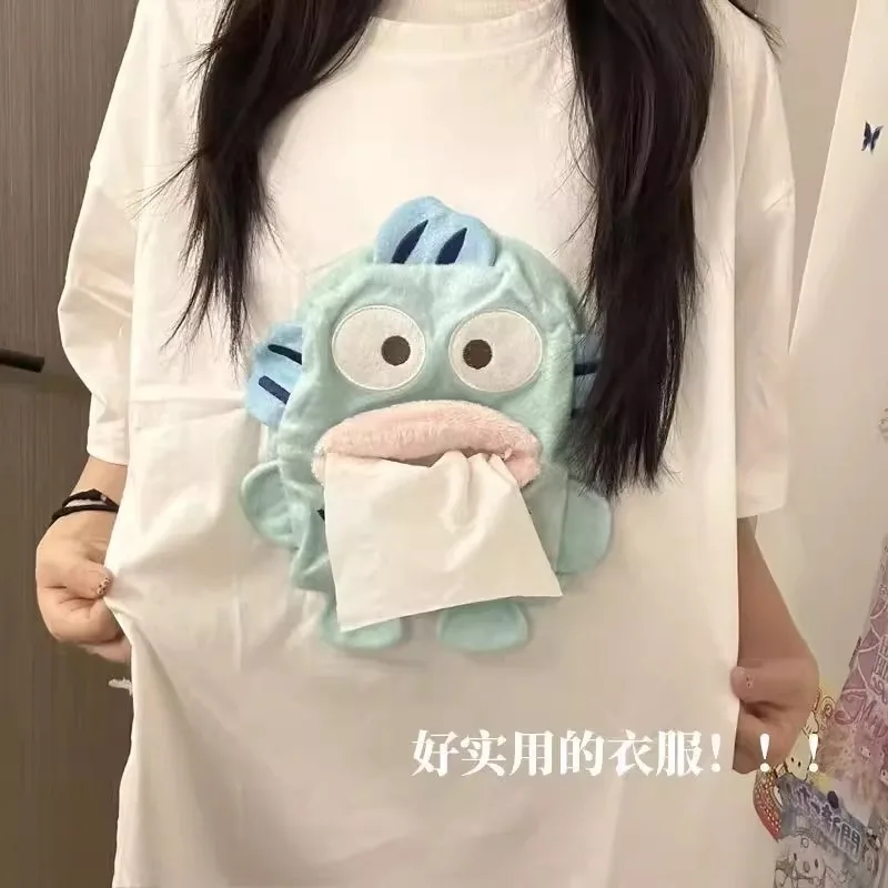 Miniso مضحك Hangyodon تي شيرت حمل ورقة معك الإبداعية الجديدة لطيف الكرتون ثلاثية الأبعاد البكم ورقة تي شيرتات قصيرة الاكمام بلايز متعة هدية #2