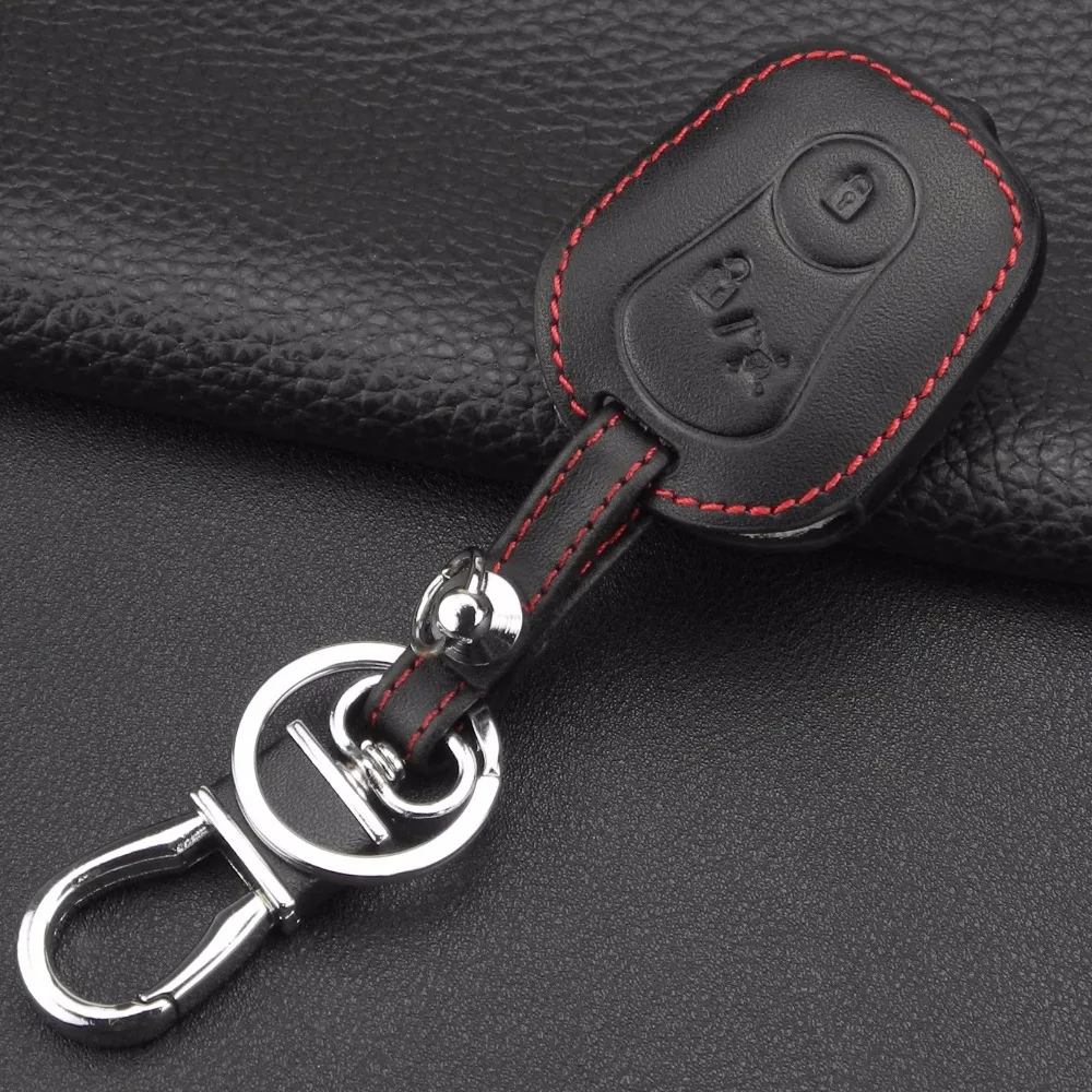 jingyuqin Remote 2 Buttons Leather Car Key Case Cover Holder For Ssangyong Actyon Kyron Rexton Keychain