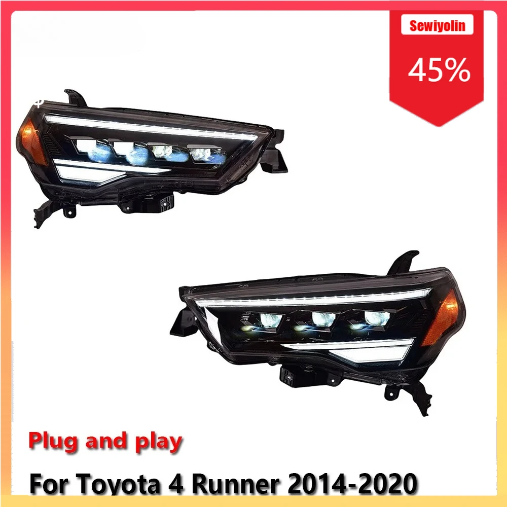 

Автомобильные светодиодные фары, автомобильные детали для Toyota 4 Runner 2014-2020 3 или 4 линзы, противотуманные фары DRL, стоп-сигнал поворота, Plug and Play
