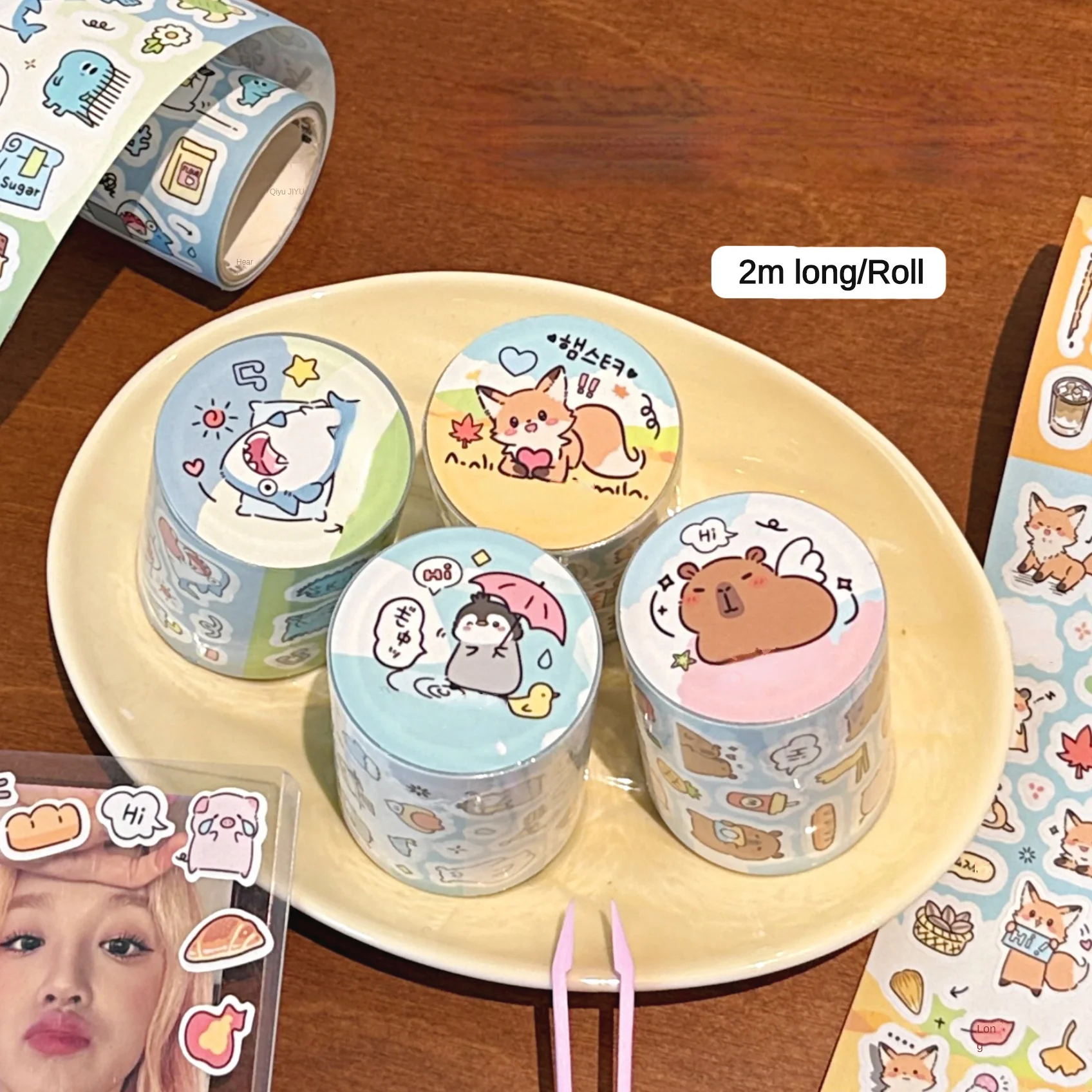 1/4 لفات من ملصقات شريط الحيوانات اللطيفة، كتيبات الحيوانات الأليفة اللطيفة، ملصقات تزيين Gooka، ملصقات المواد