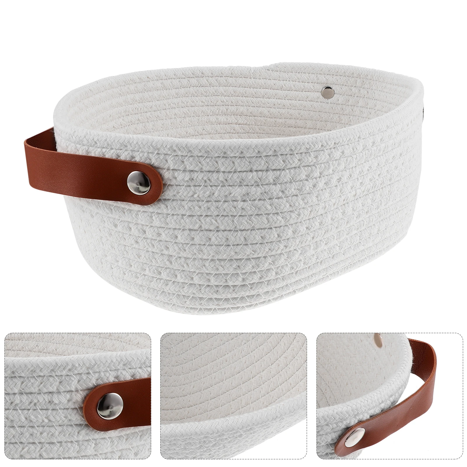 

Double Handle Cotton Rope Woven Storage Basket Household Small Snack Organizer Bedroom Desktop Sundries Holder Decorative