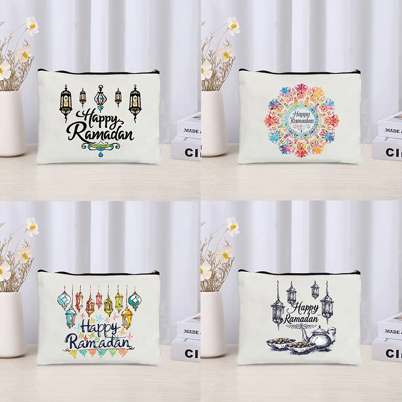 Happy Ramadan Pattern Makeup Bag Lantern Mosque Print Cosmetic Case Ramadan Kareem Gift Eid Mubarak Gifts Islamic Gift Muslim