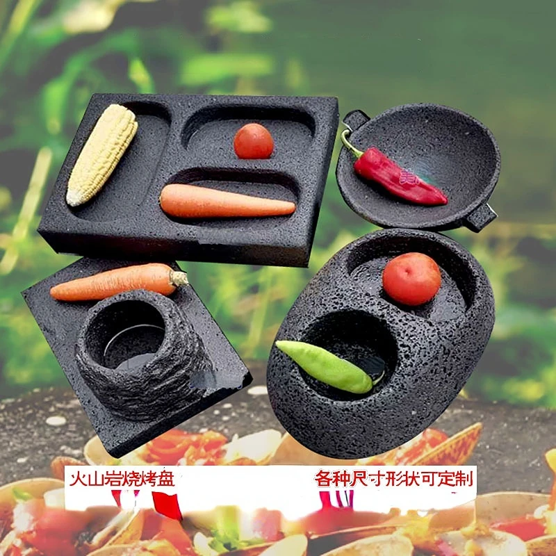 

Barbecue Plate Volcanic Rock Pot Slate Washing and Baking Integrated Irregular Natural Outdoor Supplies Barbecue Pan