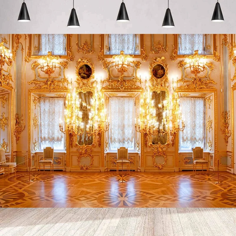 Russia Peter Palace Interior Photography Backdrop Luxurious Historical Golden Hall Background Wall Banner Poster Decor