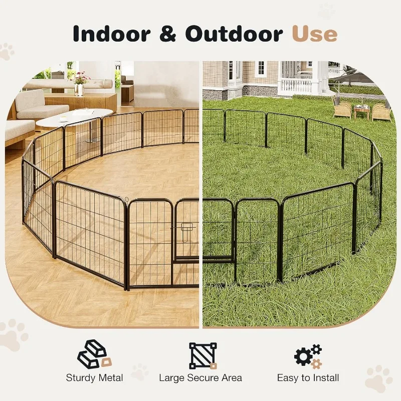 Heavy-Duty Iron Dog Playpen – 16 Panels 24” Durable, Rust-Resistant Pet Fence for Indoor & Outdoor Use, Secure & Spacious Pet