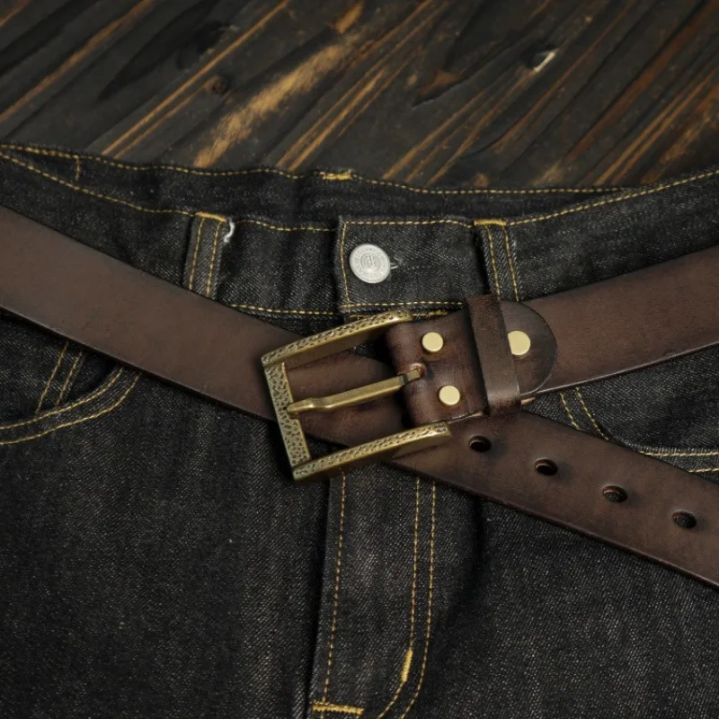 メンズ純粋な牛革肥厚ベルト男性本革銅バックルカジュアル多用途新しいファッションヴィンテージパーソナライズされたベルト