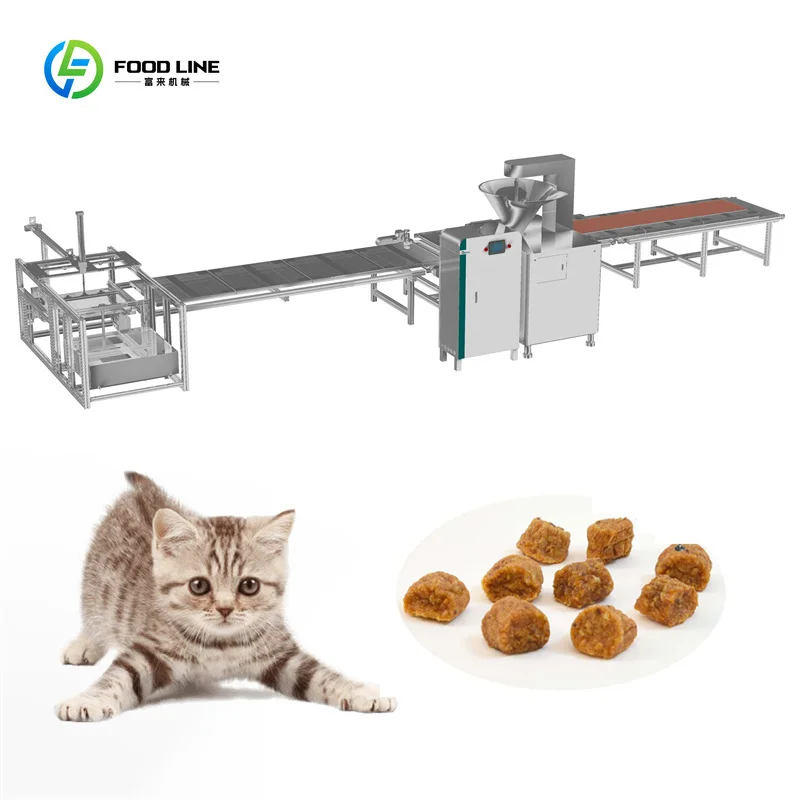 خط تجهيز اللحوم SS304 الأوتوماتيكي الكامل آلة بثق أغذية الحيوانات الأليفة أداة ستوفير السجق نظام إنتاج يعامل متشنج