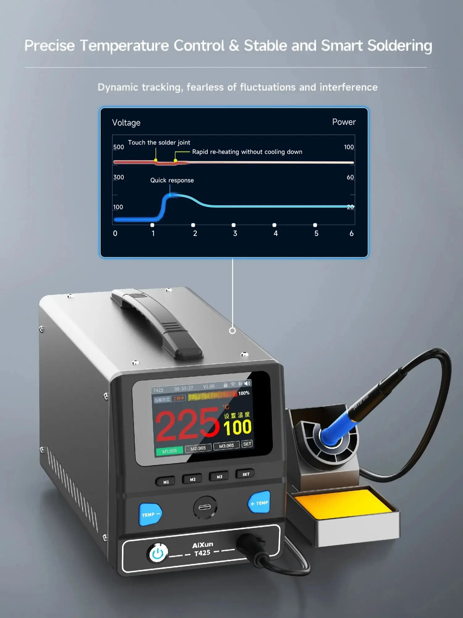 Aixun T425 High Power Soldering Station 250W Quick Heat Up in 3s with T245 Handle 470 Soldering Tip for PCB SMD BGA Phone Repair
