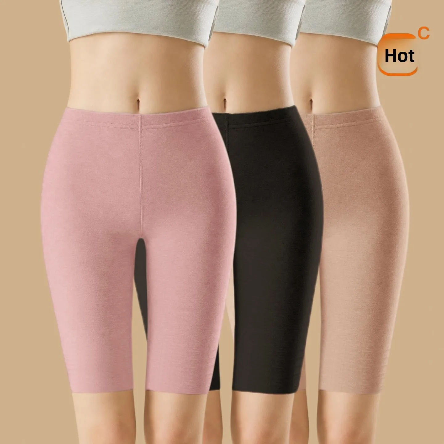 Thickened Fleece Women's High Waist Thermal Tight Pants Autumn Winter Seamless Five-Point Short Pants Skin-tight Safety Pants