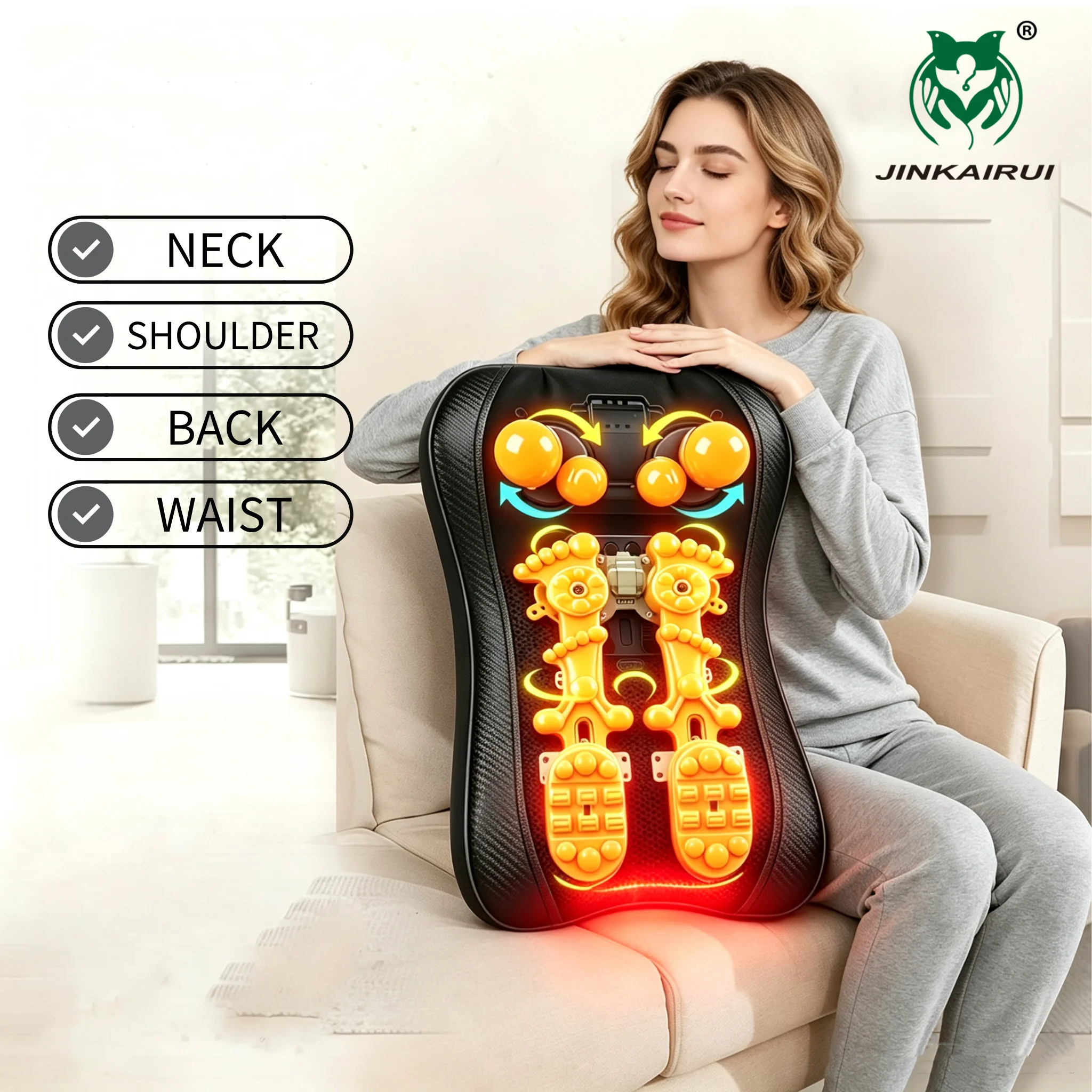 Multifunctional Back Massager Electric Massage Cushion with Remote Control Deep Kneading Shiatsu for Neck Shoulder Relaxation