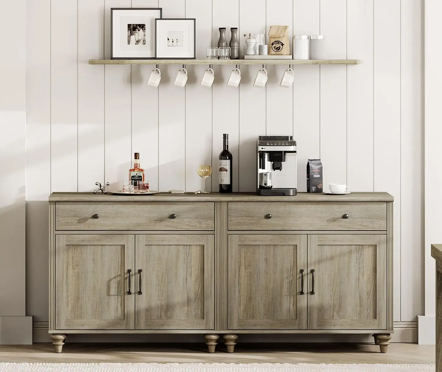 Modern Buffet Cabinet 4 Doors 2 Drawers Wash Grey 68 inch, Customized