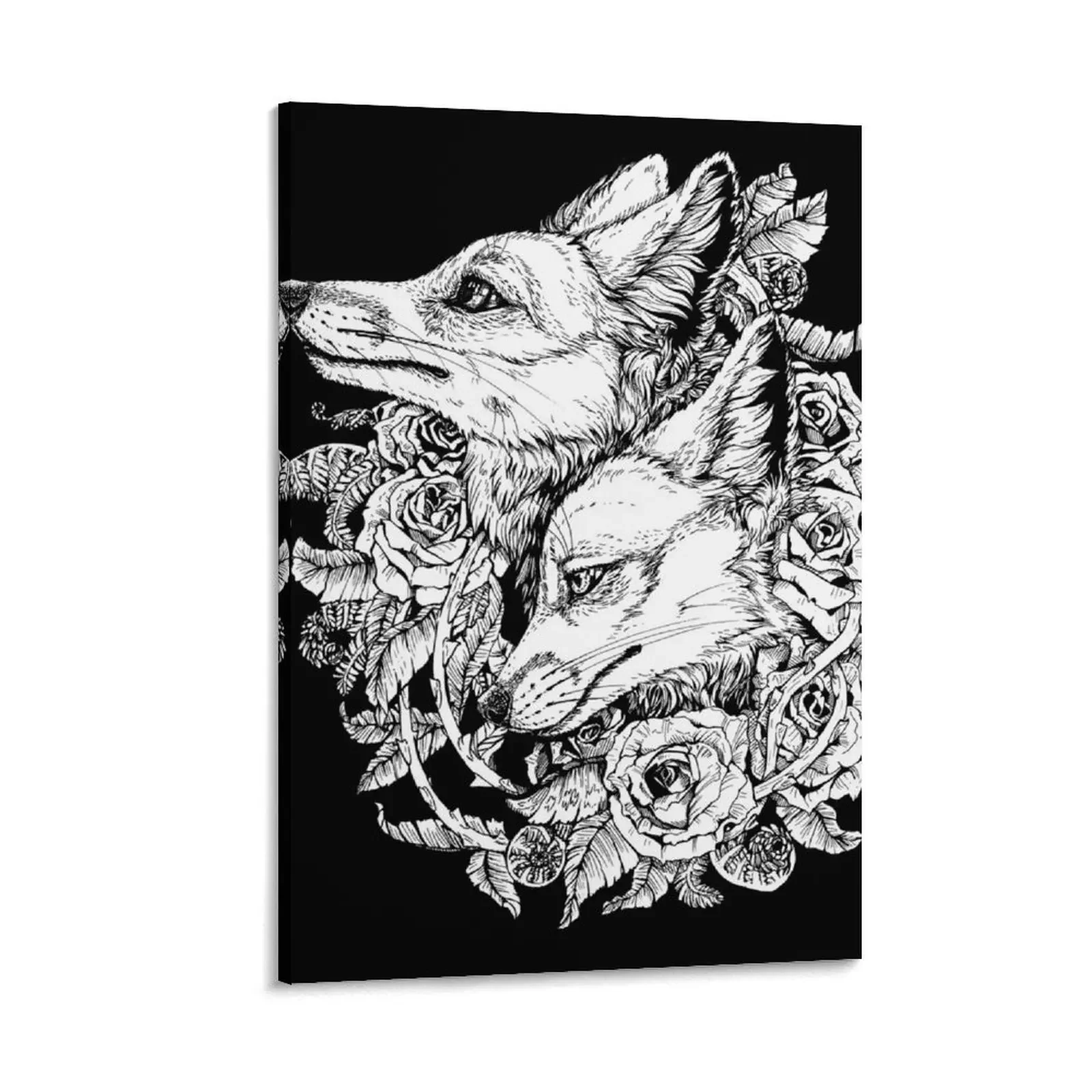 

Fox Bloom - Black and White Canvas Painting Paintings for bedroom Luxury living room decoration Decorative paintings