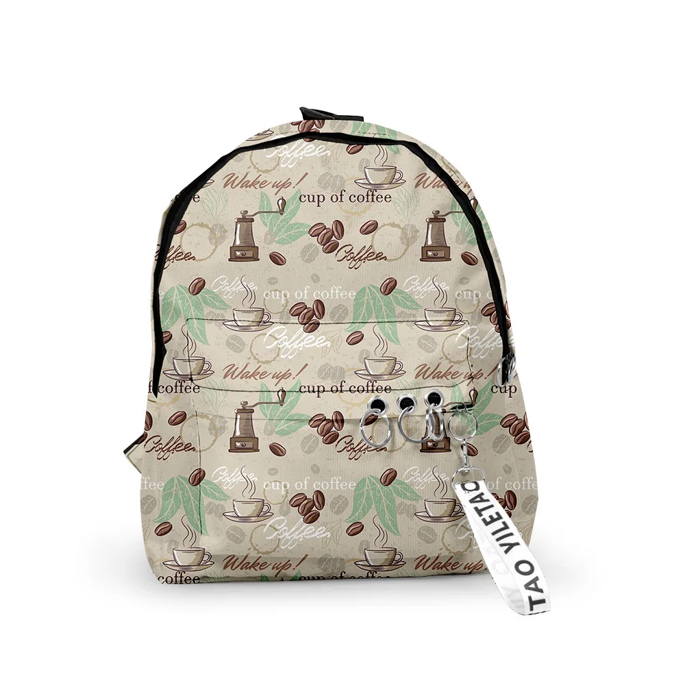 Classic Popular Text coffee Backpacks Boys/Girls pupil School Bags 3D Print Keychains Oxford Waterproof Cute Small Backpacks