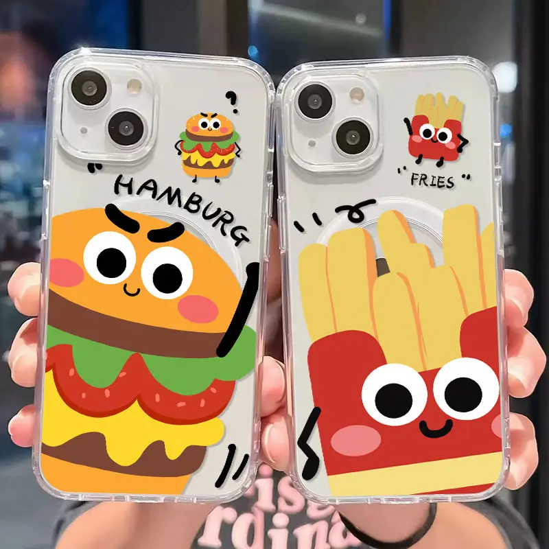 Funny Hamburger Fries Couple Magsafe Magnetic Phone Case for iPhone 16 15 14 13 12 11 8 7 Plus Pro Max X XR XSMax Soft Tpu Cover #1