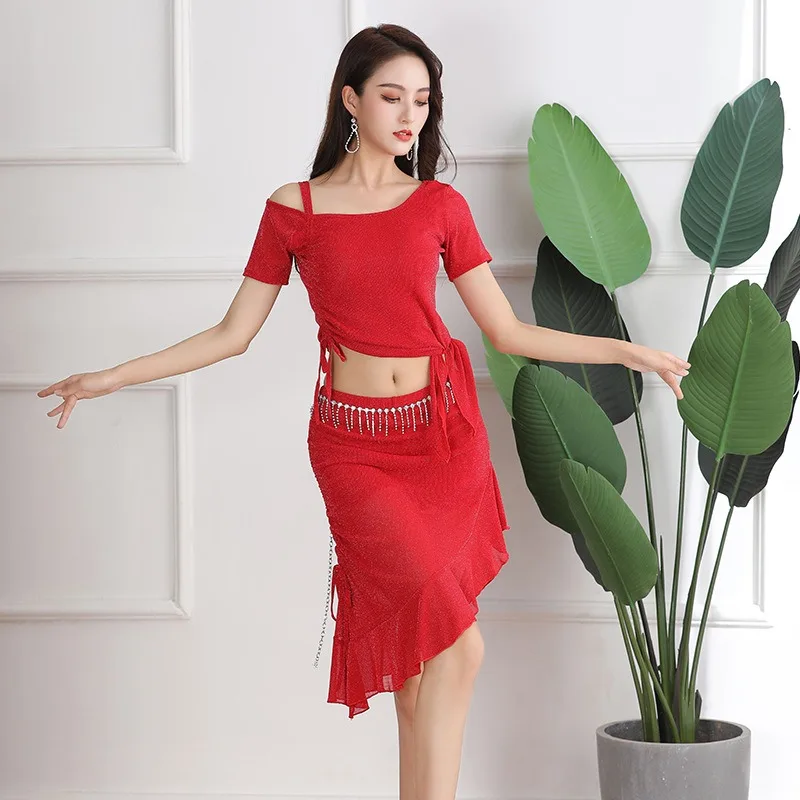 맞춤형 뉴 플러스 사이즈 밸리 댄스 의상 연습복 세트 플러스 사이즈 슬리밍 모달 실버 메쉬 초보자