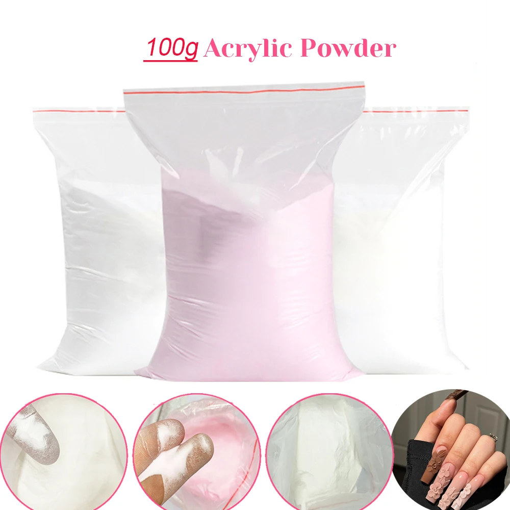 100g/bag Solid Acrylic Powder White Clear Pink 3Colors Acrylic Nude Nail Dip Powder For Extension/Dipping/Engraving Nail Powders