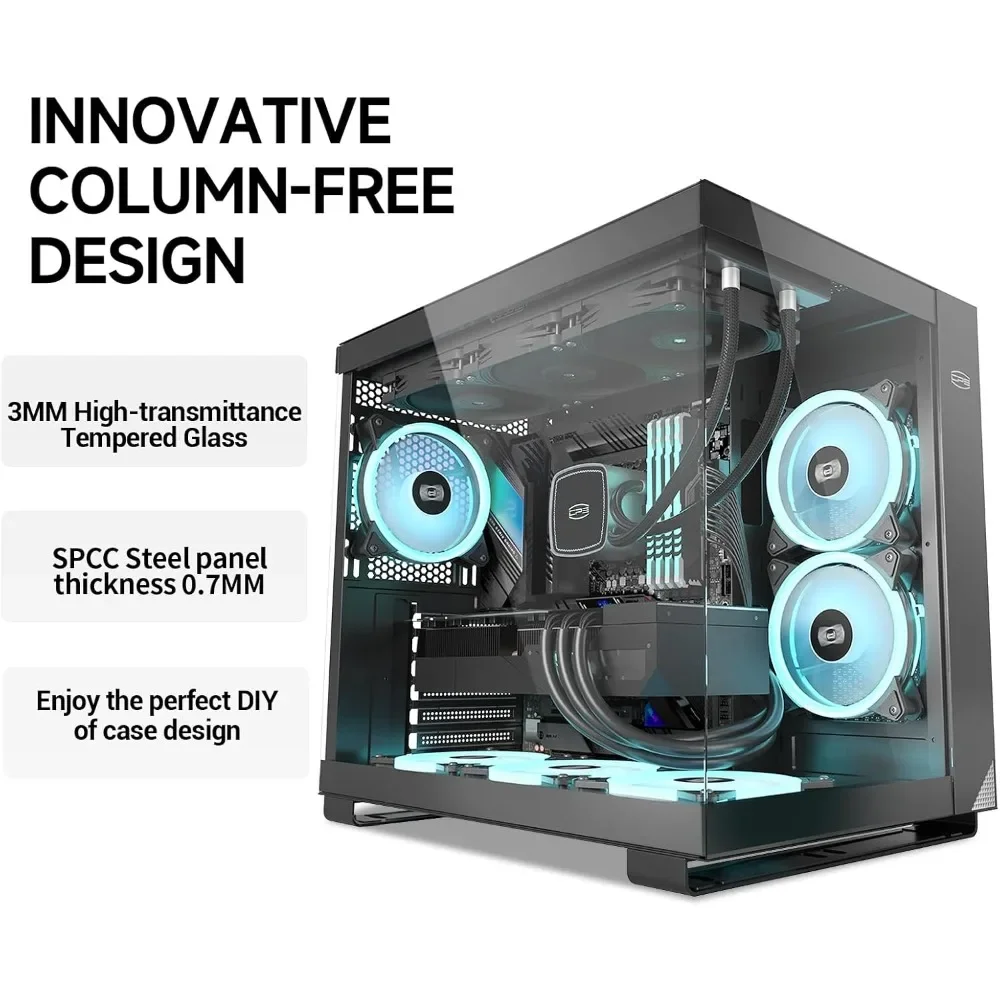 Mid Tower Computer Case for ATX/M-ATX/ITX, 6 ARGB Case Fans, Column-Free Design, 360MM Radiator, 400MM GPU Support, Gaming Case