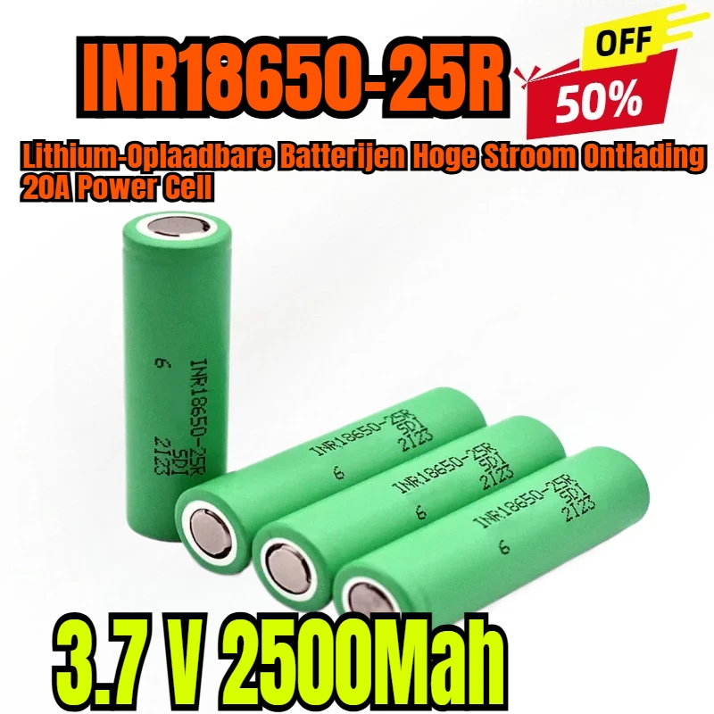 

INR18650 25R 1865 2500Mah 3,7 V 18650 Batterij Lithium-Oplaadbare Batterijen Hoge Stroom Ontlading 20A Power Cell