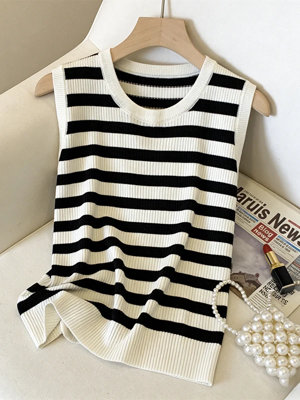 

plus Size Knitted Ice Silk Sleeveless Top Vest Summer New Style for plus Size Women Breathable Comfortable Korean Style Casua...