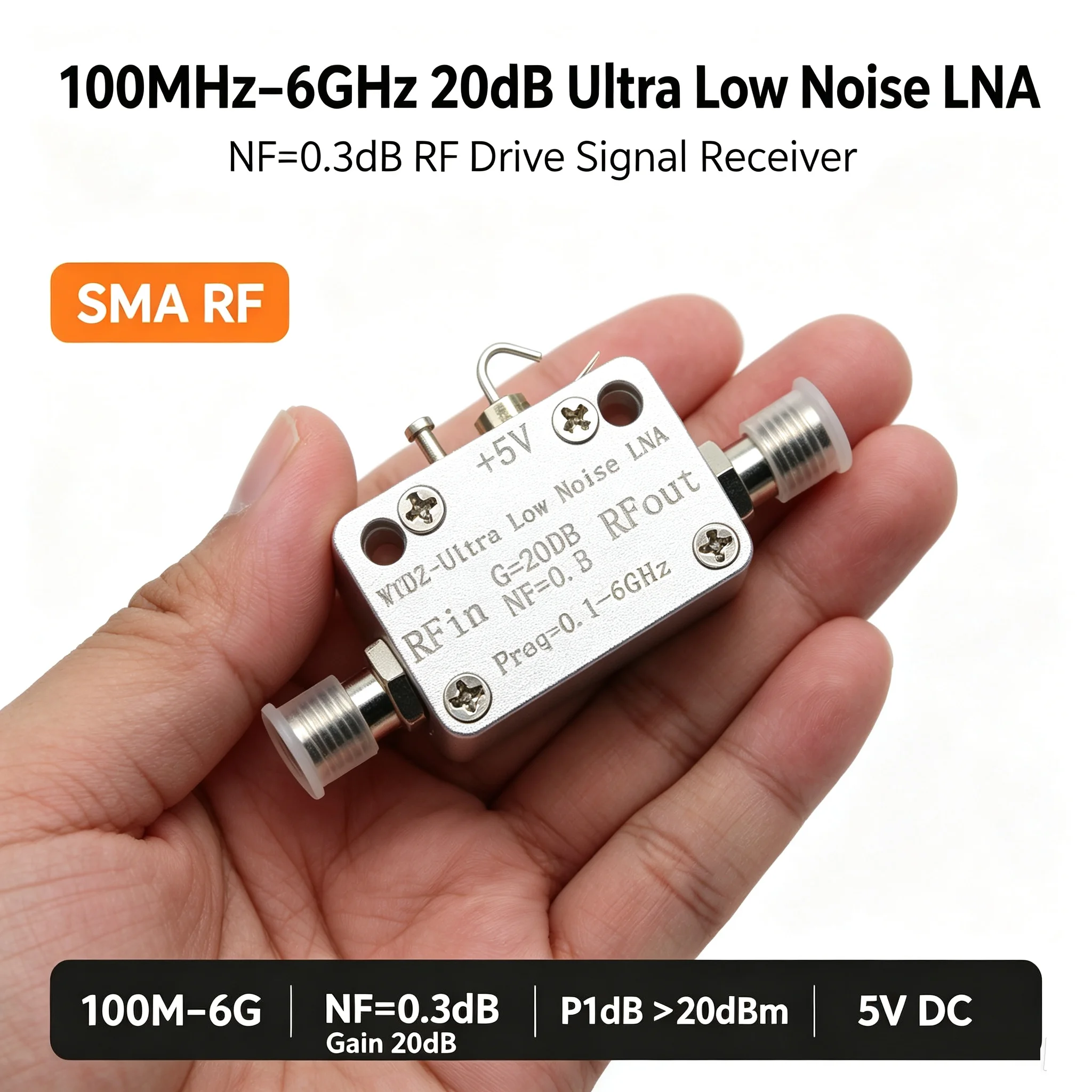 20dB LNA 100M-6GHz Ultra Low Noise Amplifier 0.3NF RF Signal Receiver POWER Amplifier FOR Radio SDR UHF 868M 915M 2.4GHz 5.8Ghz