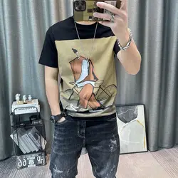 Fashion O-Neck All-match Cartoon Printed T-Shirts Men's Clothing 2024 Summer New Loose Korean Short Sleeve Tops Casual Tee Shirt