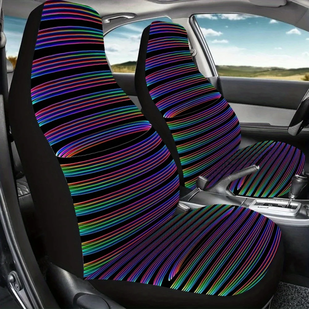 2pcs-Rainbow Spiral Art, Printed Car Seat Covers For Women And For Man, Universal Auto Front Seats Protector Fits For Car, SUV S
