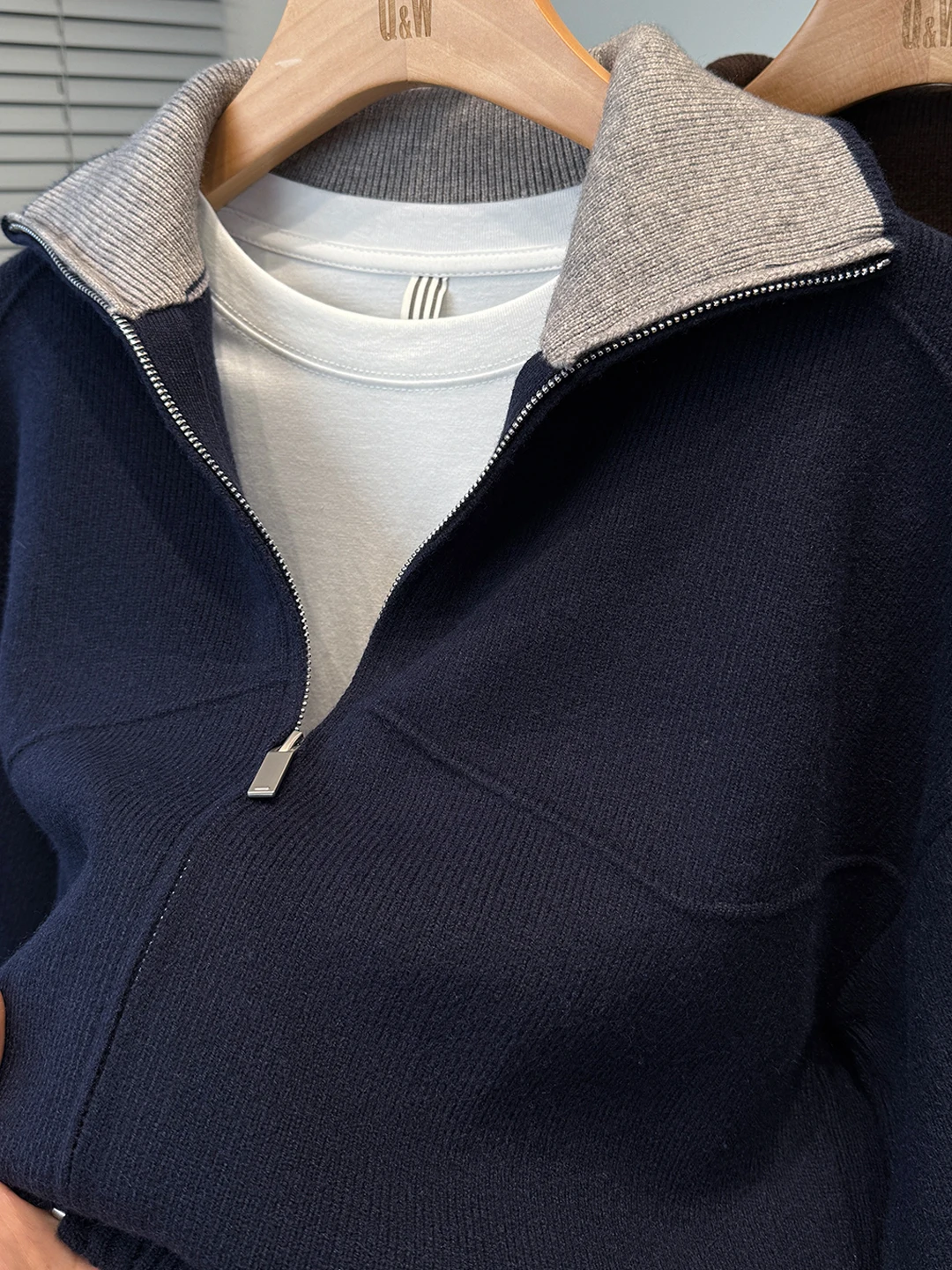 

Color Blo Collar Open Cardigan Men's Knitted Sweater Korean Loose Autumn Winter Lazy Sports Outerwear Trendy M Apparel