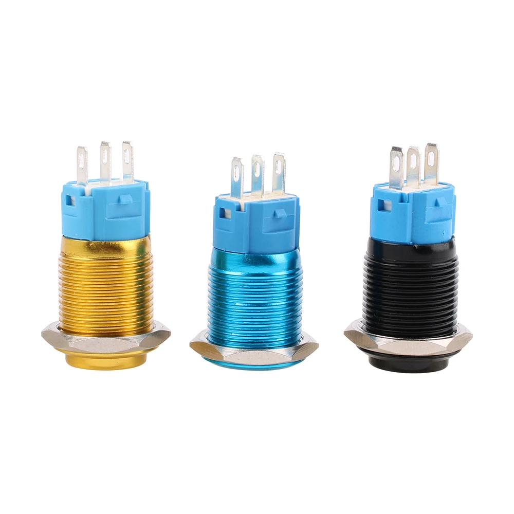 1pc 16mm Mini Metal Push Button Switch Waterproof Momentary Self Reset Oxidation Blue Green High Flat Round 3A/250V