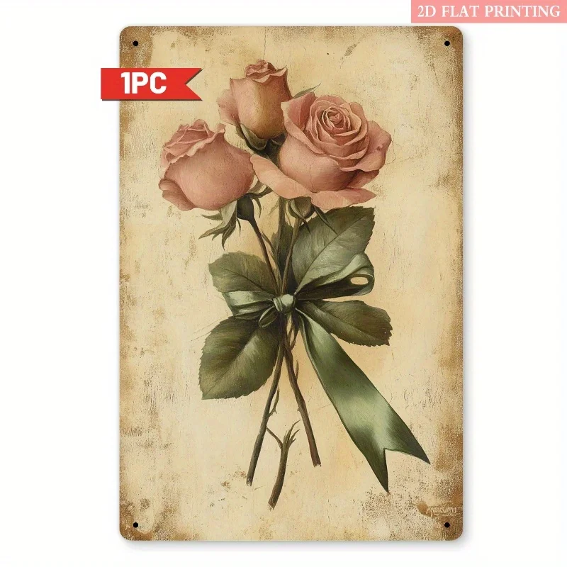 Rose Bouquet Iron Metal Tin Sign 8x12inch Rustic Floral Wall Decor Plaque