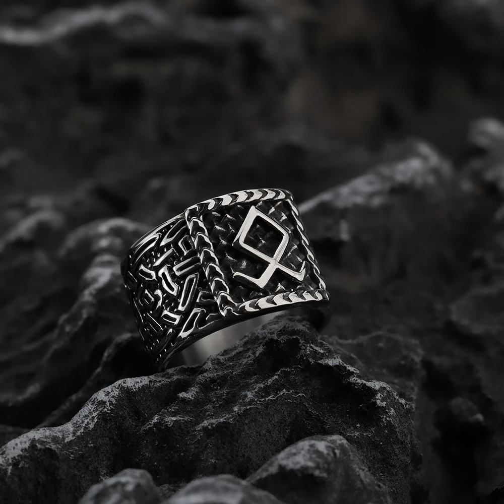 Vintage Viking Odin Rune Ring Creative European and American Style Men's Fashion Personality INS Stainless Steel Ring Jewelry