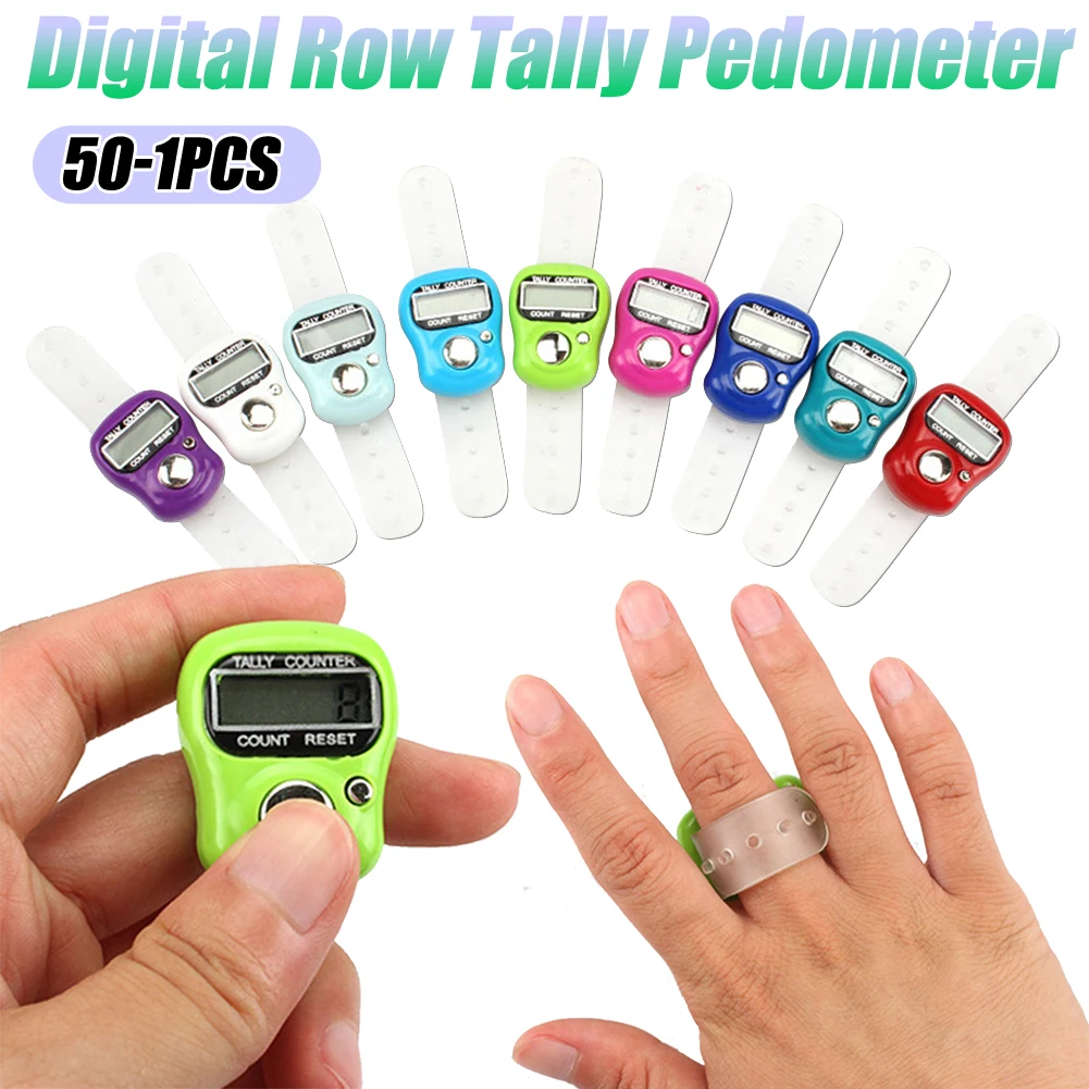 50-1PCS Row Tally Stitch Marker Pedometer Display Electronic Tally Counter Electronic Finger Counter Ring with LED Digital