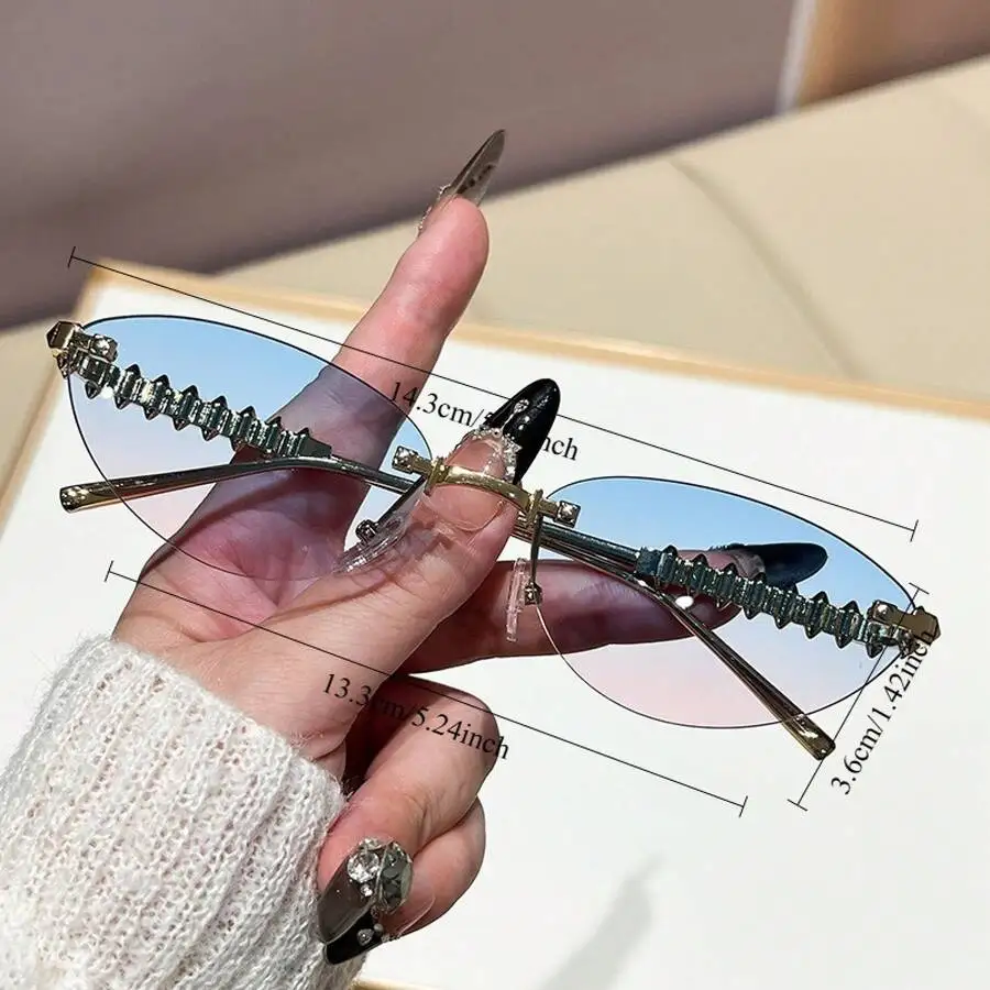 INS  Metal Rivet Frameless Cat-Eye Fashion Glasses, Unisex Style, Metal-Decorated Fashion Glasses - Suitable As A Gift For