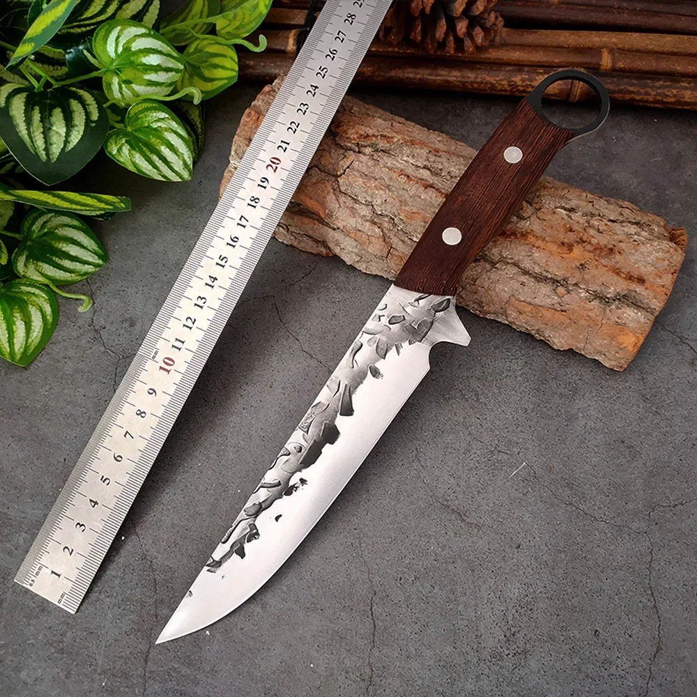 Forged Stainless Steel Kitchen Boning Butcher Knive With Wooden Handle Finger Hole Cleaver for Meat Fruit Vegetables Chef Knife