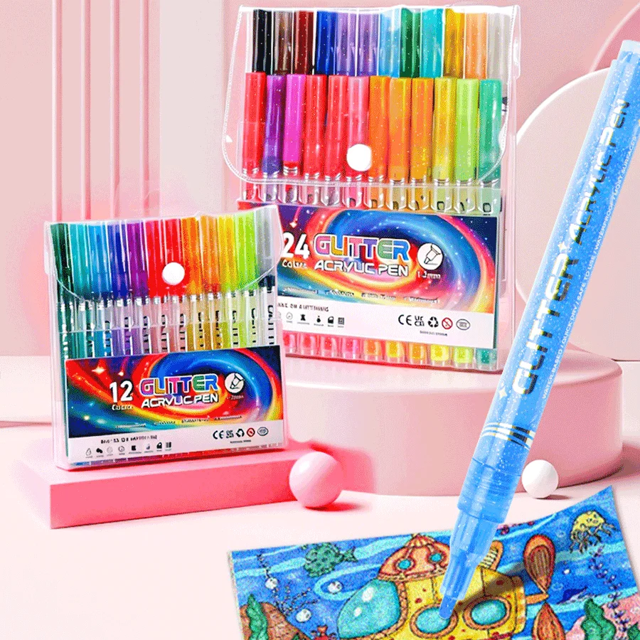 12-24 Color Marker Pen Tip Art Supplies Painting Brush Pen Color Set Suitable for Gift Pens, Pencils, Writing, Office and School Use view 2