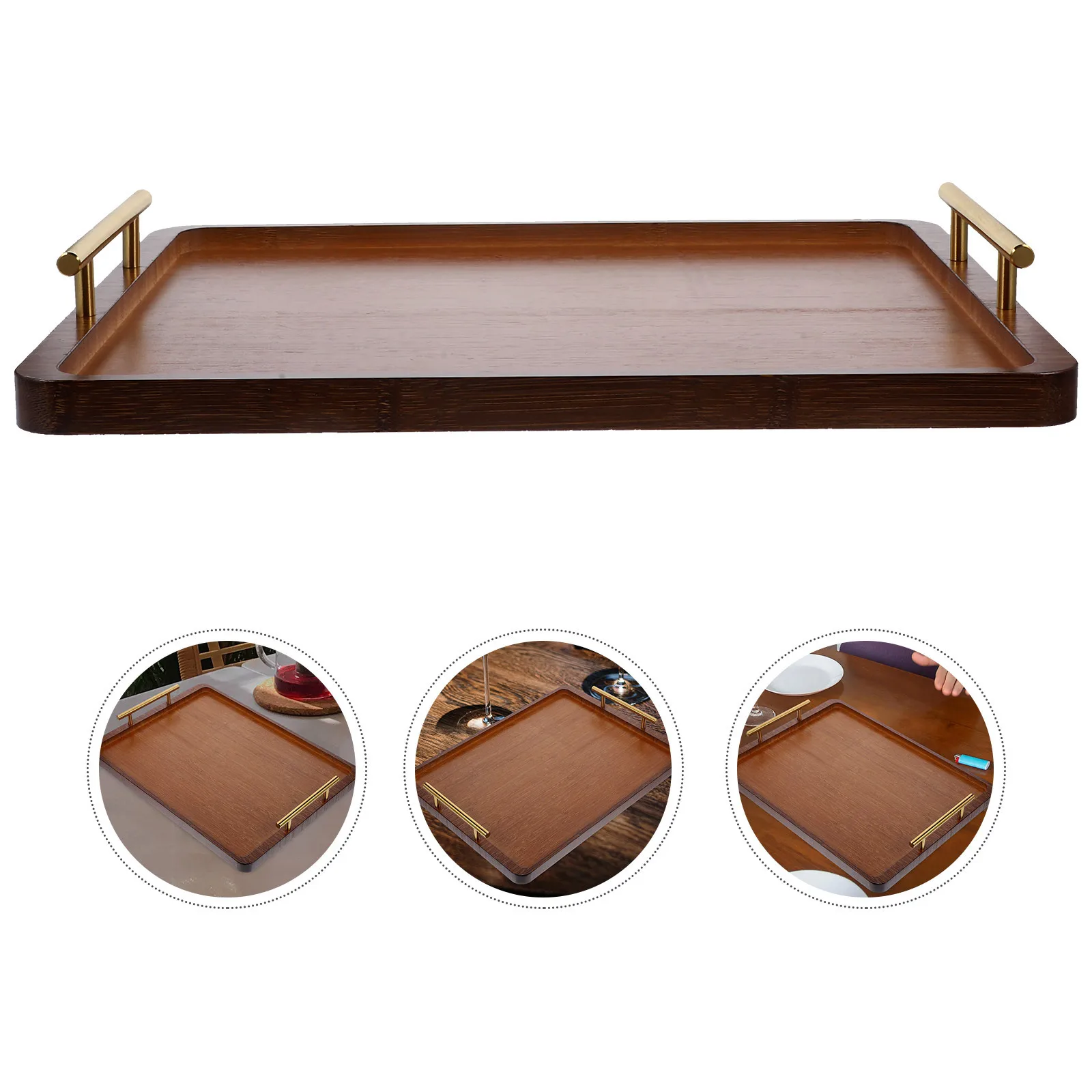

Rectangular Bamboo Food Serving Tray with Handles Multipurpose Tray for Snacks Tea Fruit and Dessert Fruit Bread Serving Dish