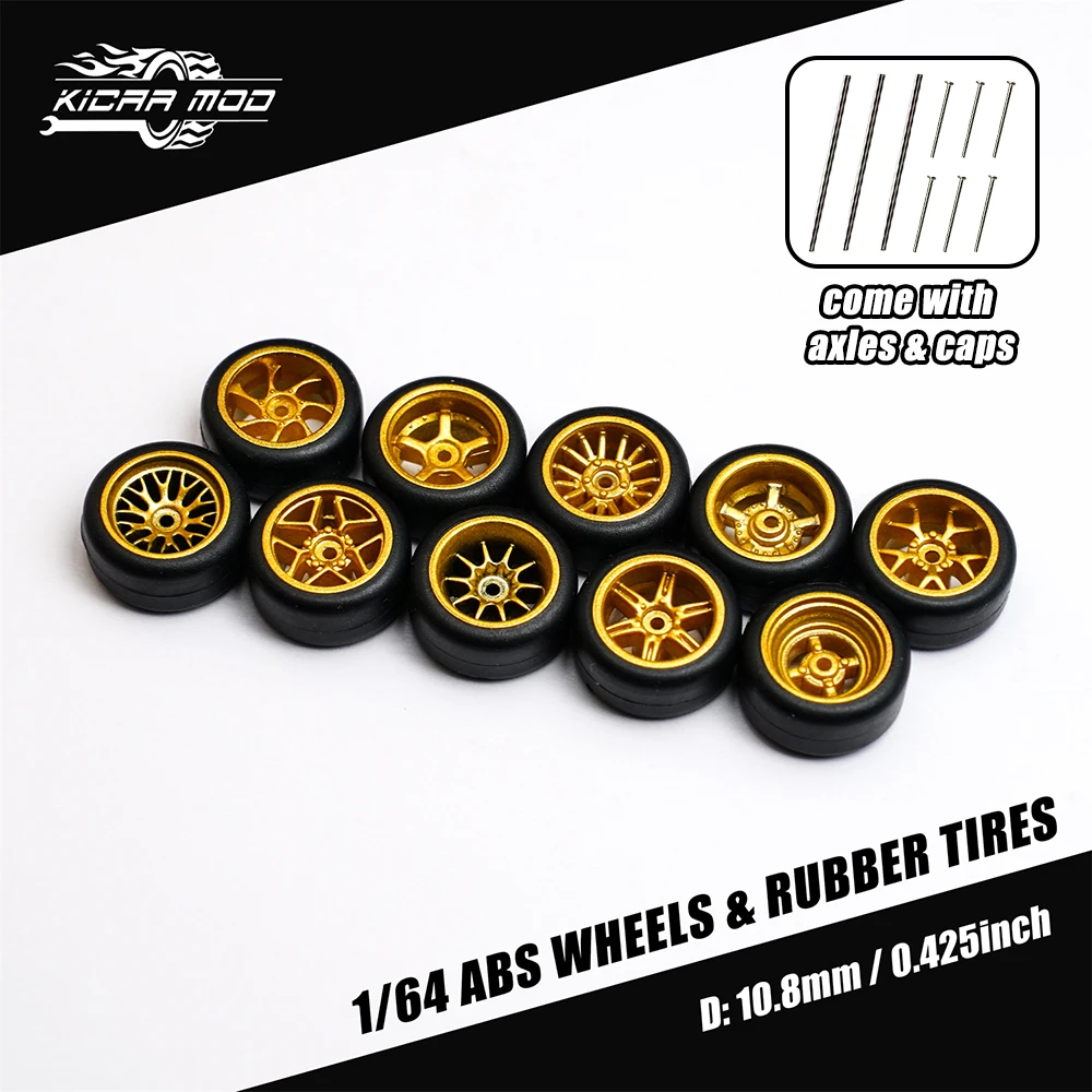 

1/64 Model Car Golden Wheels with Fixed Rubber Tires Comes with Rivets for Diecast Model Refiting Parts for Hot wheels 4pcs 1set