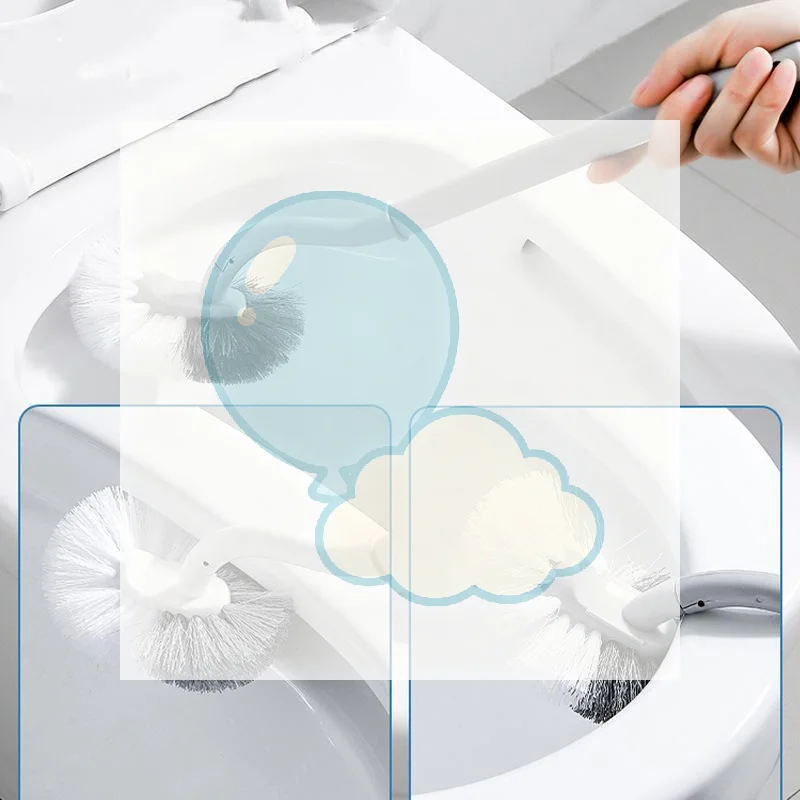 S Shaped Toilet Brush Wall-Mounted Cleaning Brushes Long Handled Soft Bristles Brush 360° No Dead Corner Bathroom Accessories