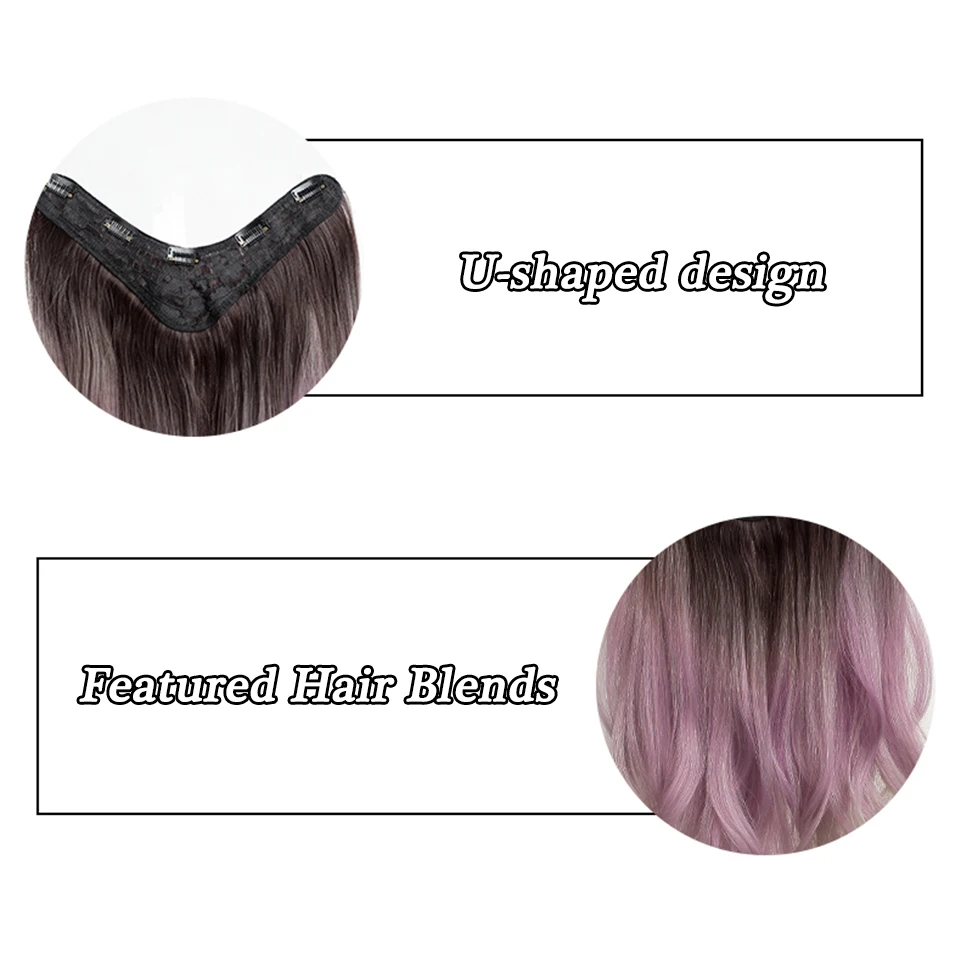 LM Synthetic Long Wave V-shaped Purple GreyHair Extension Half Wig Heat Resistant Straight Fake Hair Hairpiece for Women