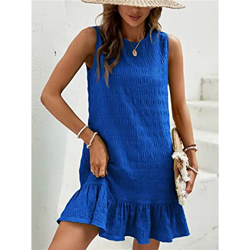 ABP-Vestito da donna senza maniche con orlo arricciato, girocollo, grembiule casual, mini abiti estivi