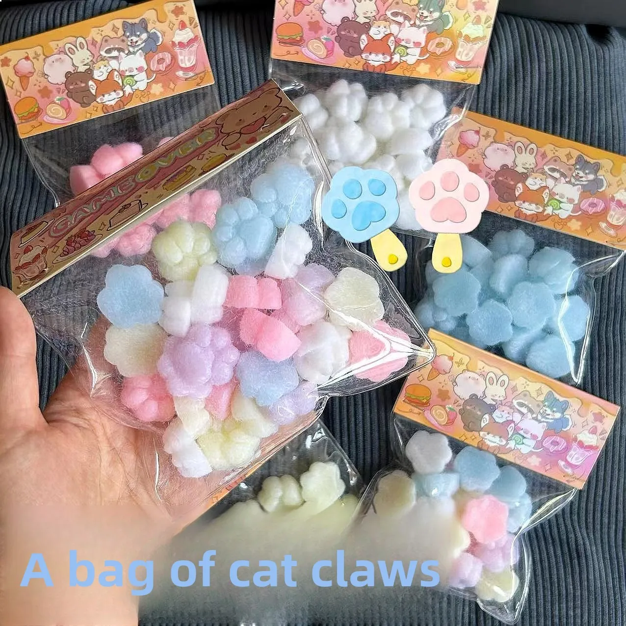 Mini Cute Cat Paw Squeeze Toy TPR Mixed Color Stress Relief Fidget Pack
