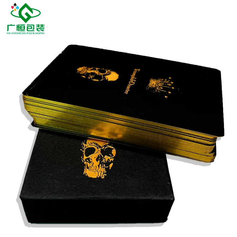 

custom logo design 200pcs a lot Logo Printed Card Games Gold Foil Stamping Poker Cards Linens Effect Black Core Paper Playing C