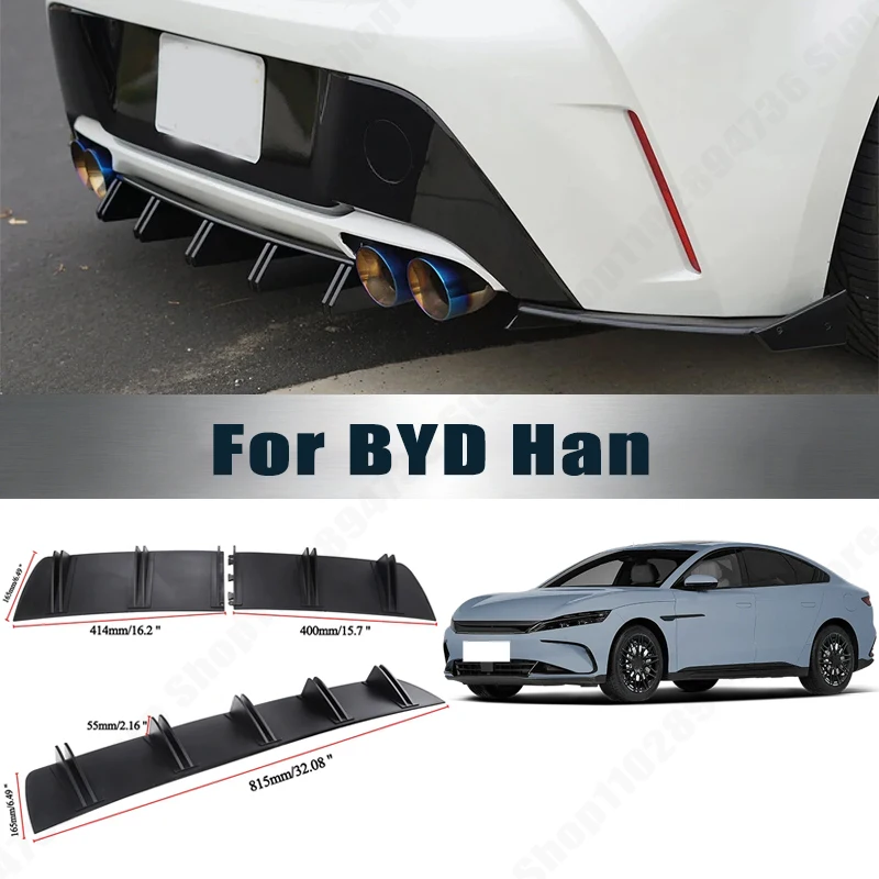 Rear Bumper Shark Fin Diffuser ABS Curved Aero Splitter Anti-Collision Chassis Protector For BYD Han Car Styling