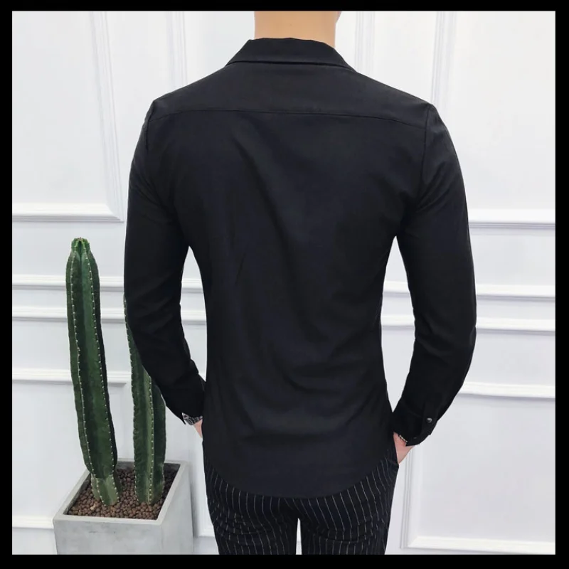 British Style High Quality Men Dress Shirt 2024 New Long Sleeve Solid Business Slim Fit Shirts Homme Dress Social Casual Shirt