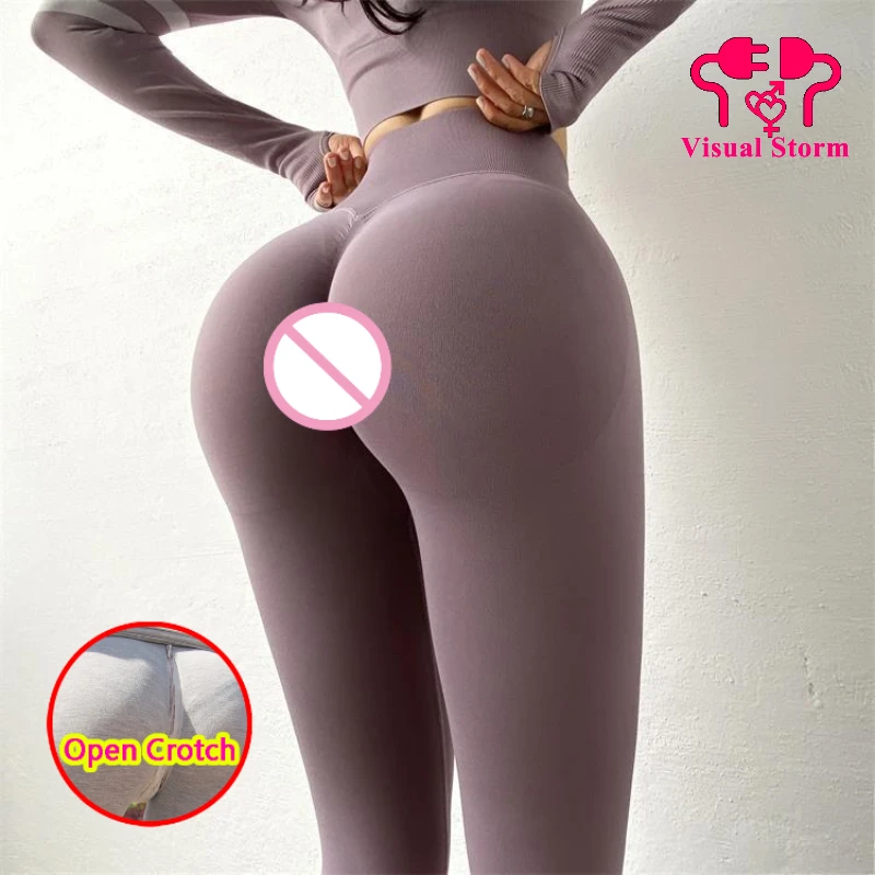 Woman Open Crotch Sexy Leggings Hidden Zipper Gym Push Up Breathable Booty Lifting Hot Pants Outdoor Sex Clubwear Rise Lingerie