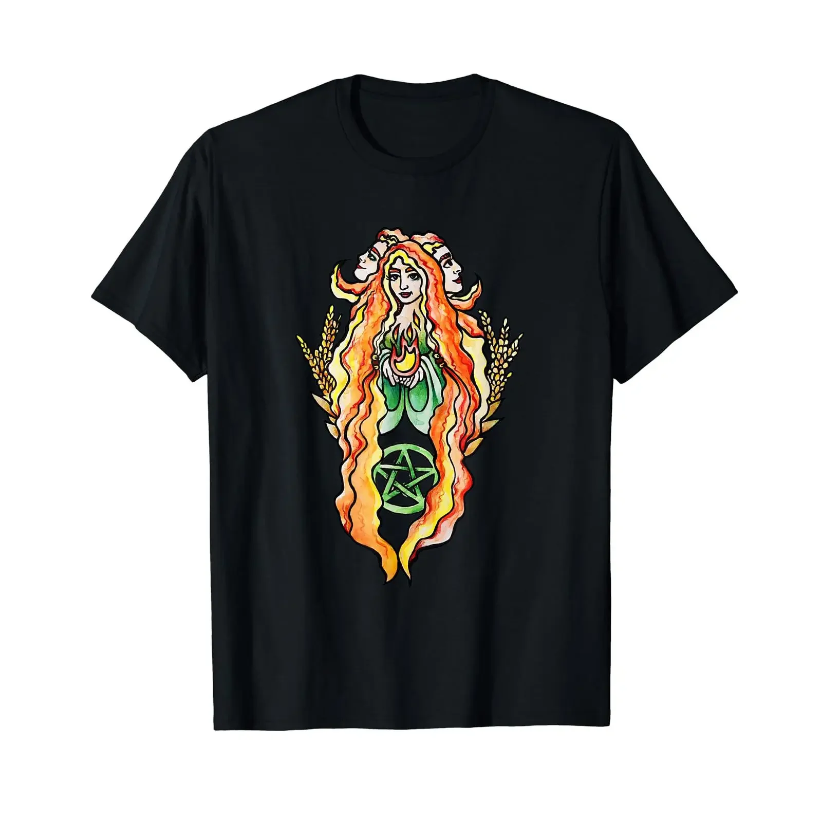 Brigid t shirt Triple Moon Goddess Pagan tee shirts wiccan vintage Washed homme streetwear Top For Everyday Wear Soft